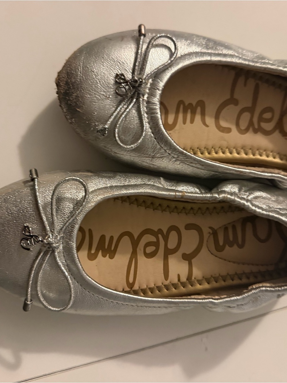 Sam Edelman Kids Silver Metallic Bow Ballet Flats